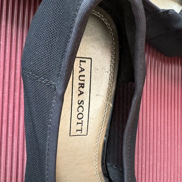 Laura Scott Black Sheer Mesh Wedge Open Toe Shoe Size 8 - Picture 6 of 6